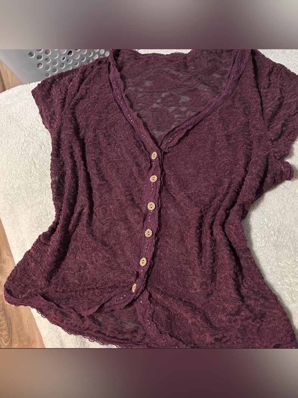 Lace Button-Front Top - Deep Plum